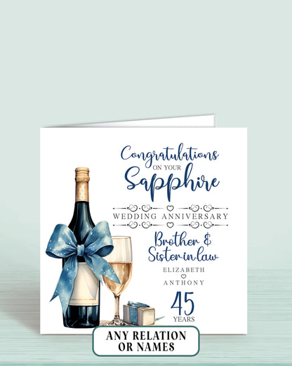 Brother & Sister-in-law (with names) 45th Sapphire Anniversary Card, Congratulations On your Sapphire Wedding Anniversary, 45 years | Oliver Rose Designs