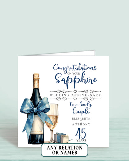 To a Lovely Couple (with names) 45th Sapphire Anniversary Card, Congratulations On your Sapphire Wedding Anniversary, 45 years | Oliver Rose Designs