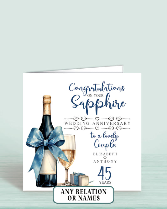 To a Lovely Couple (with names) 45th Sapphire Anniversary Card, Congratulations On your Sapphire Wedding Anniversary, 45 years | Oliver Rose Designs