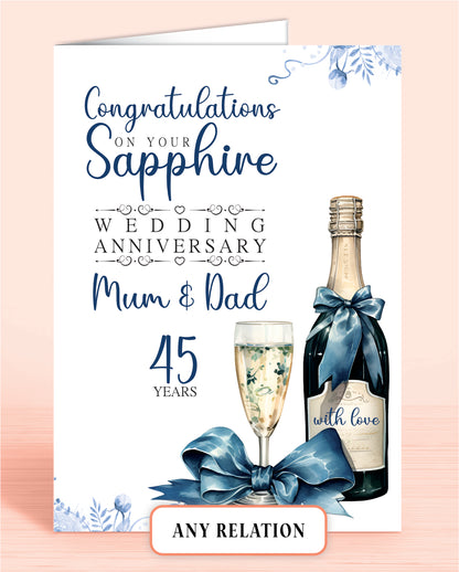 Mum & Dad Sapphire 45th Anniversary Card, Congratulations on your Sapphire Wedding Anniversary, Mam & Dad, Mom & Dad, 45 Years | Oliver Rose Designs