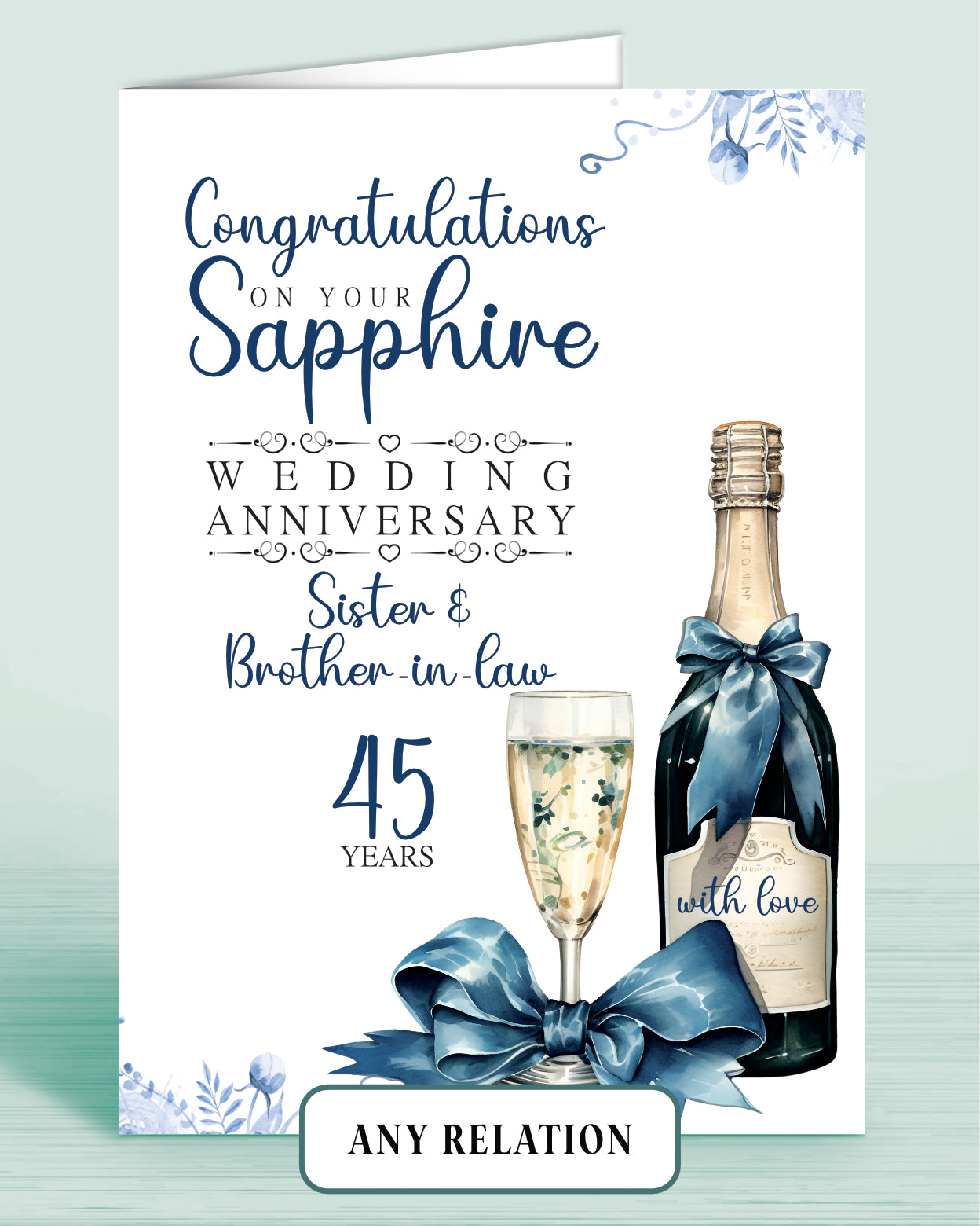 Brother & Sister-in-law Sapphire 45th Anniversary Card, Congratulations on your Sapphire Wedding Anniversary, Brother & Sister-in-law, 45 Years | Oliver Rose Designs