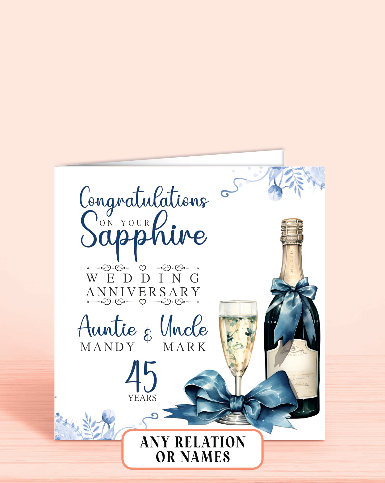 Auntie & Uncle 45th Sapphire Anniversary Card, Congratulations On your Sapphire Wedding Anniversary, 45 years