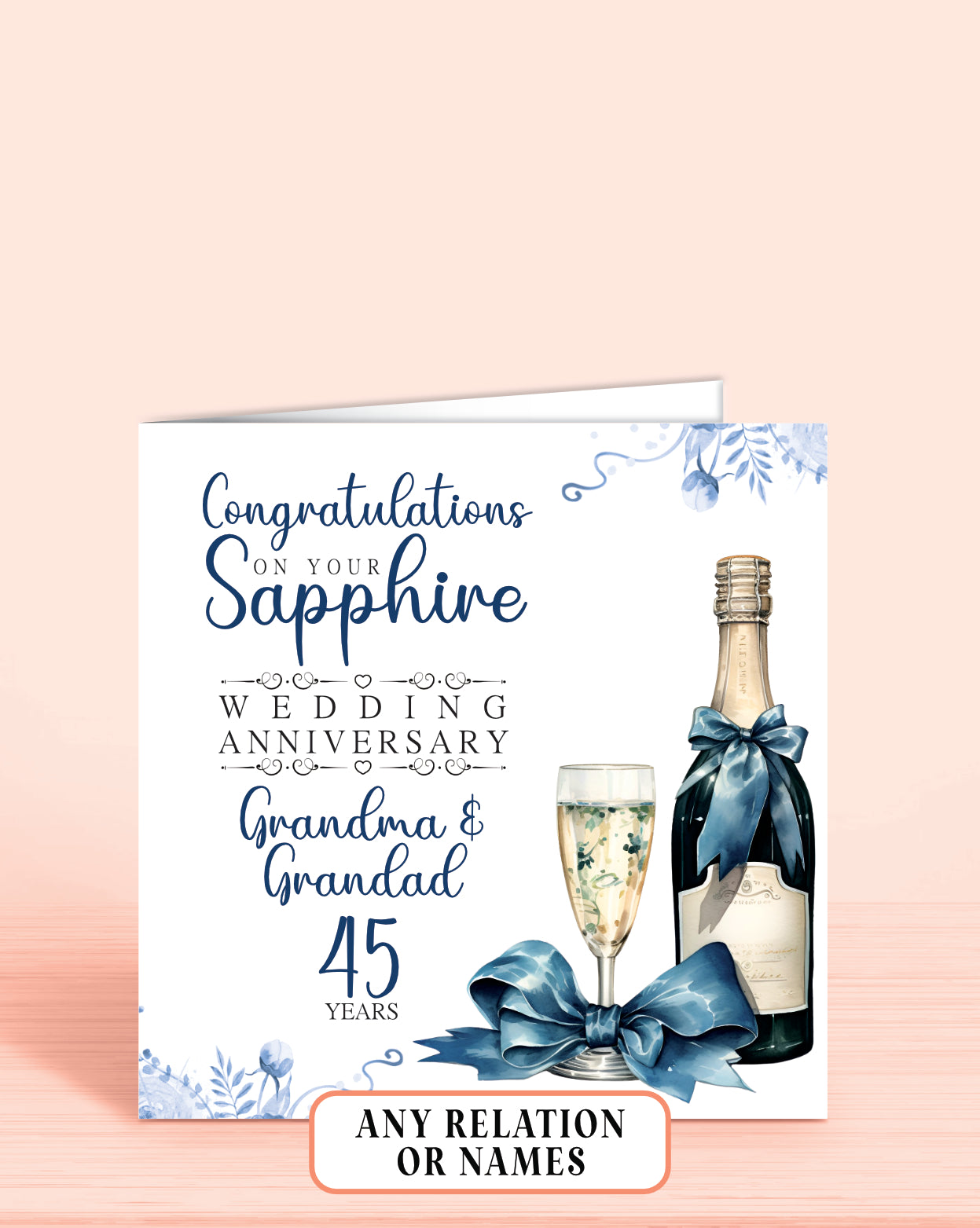 Grandma & Grandad 45th Sapphire Anniversary Card, Congratulations On your Sapphire Wedding Anniversary, 45 years