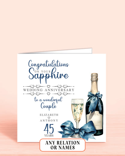 To a Wonderful Couple (with names) 45th Sapphire Anniversary Card, Congratulations On your Sapphire Wedding Anniversary, 45 years | Oliver Rose Designs