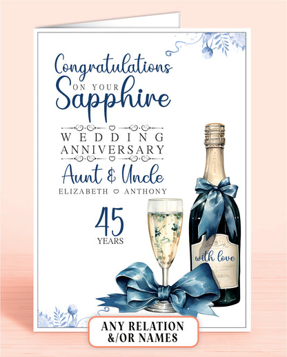 Aunt & Uncle Sapphire 45th Anniversary Card, Congratulations on your Sapphire Wedding Anniversary, Auntie & Uncle, Aunty & Uncle, 45 Years | Oliver Rose Designs