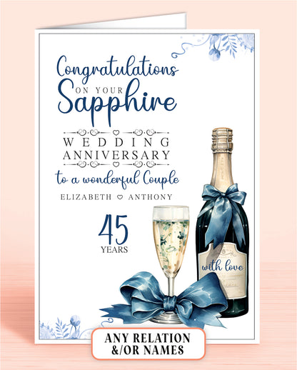to a wonderful Couple on your Sapphire 45th Anniversary Card, Congratulations on your Sapphire Wedding Anniversary for Friends, 45 Years | Oliver Rose Designs