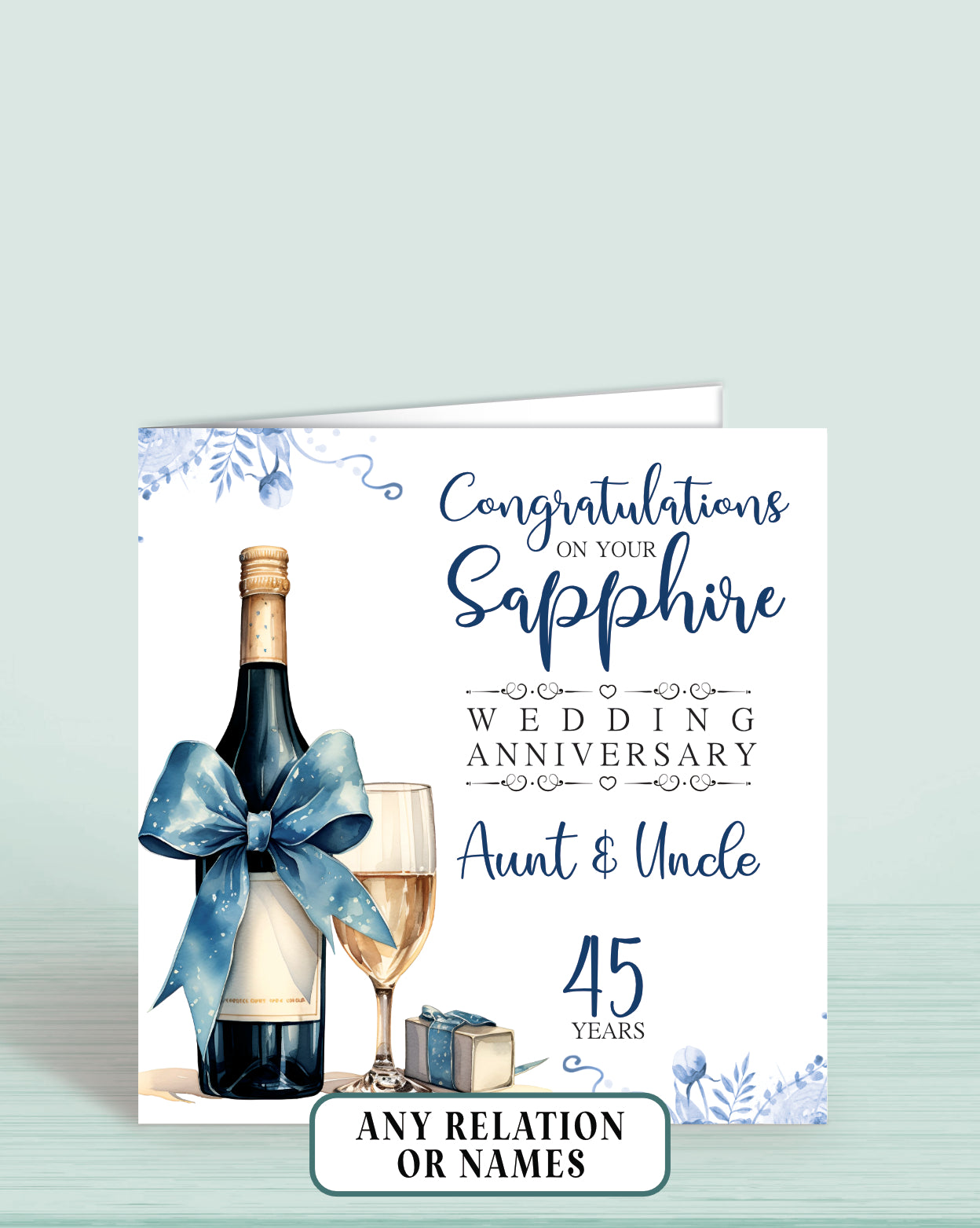 Aunt & Uncle 45th Sapphire Anniversary Card, Congratulations On your Sapphire Wedding Anniversary, 45 years