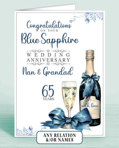 Nan & Grandad Blue Sapphire 65th Anniversary Card, Congratulations on your Blue Sapphire Wedding Anniversary, Gran & Grandad, Grandma, Granny, Nanny, 65 Years | Oliver Rose Designs