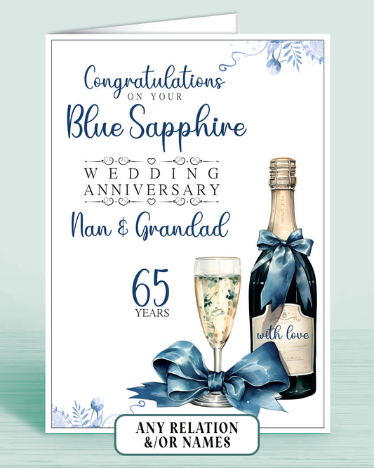 Nan & Grandad Blue Sapphire 65th Anniversary Card, Congratulations on your Blue Sapphire Wedding Anniversary, Gran & Grandad, Grandma, Granny, Nanny, 65 Years | Oliver Rose Designs