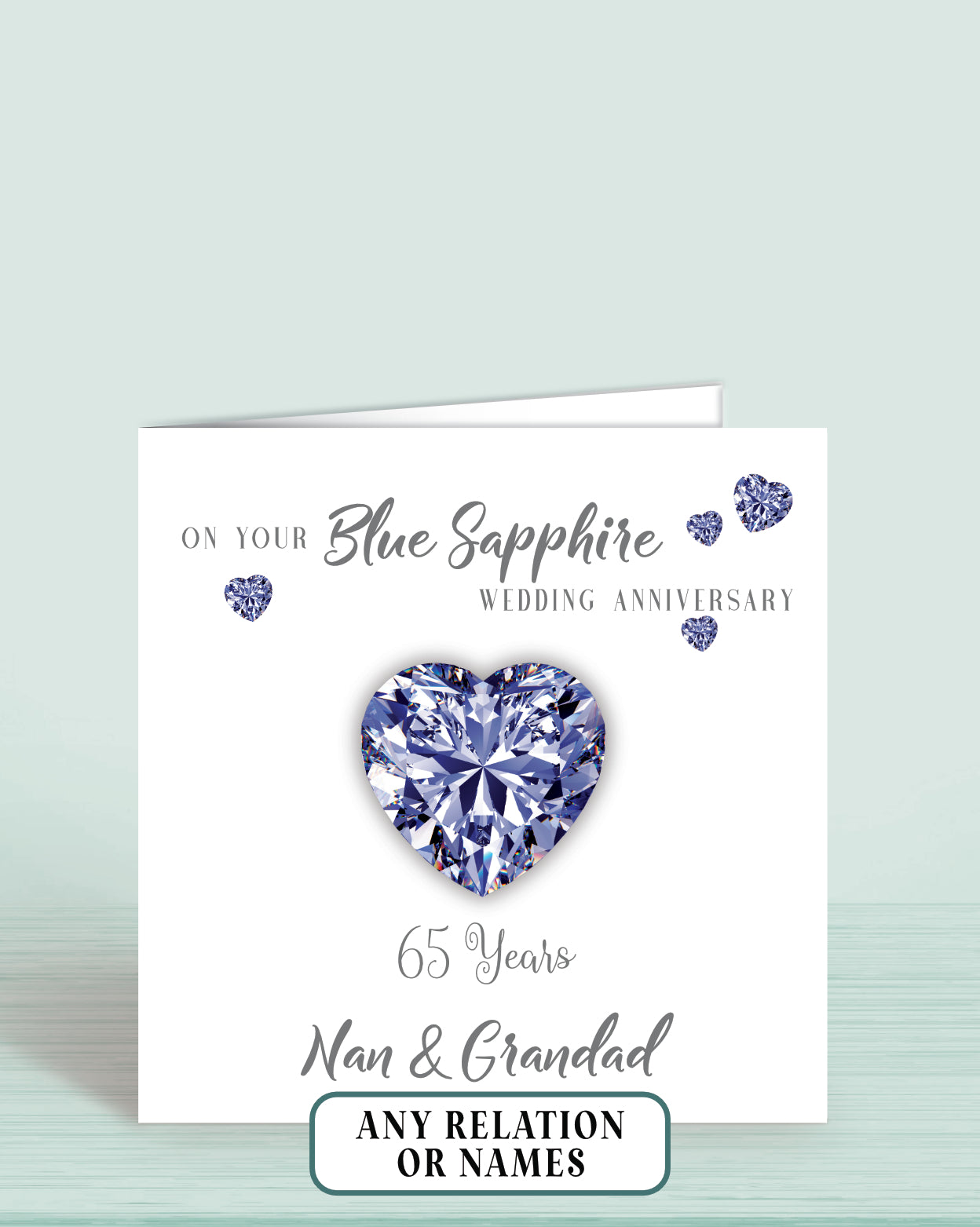 65th Blue Sapphire Anniversary Card, On your Blue Sapphire Anniversary, Nan & Grandad, 65 years