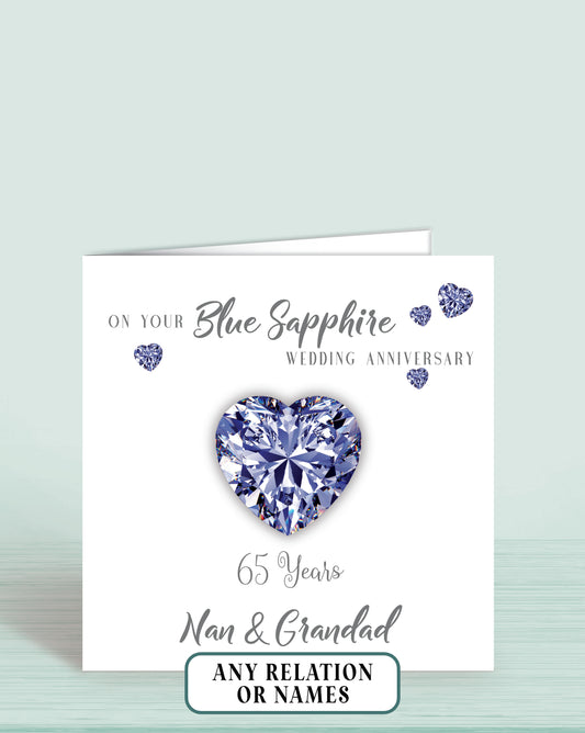 65th Blue Sapphire Anniversary Card, On your Blue Sapphire Anniversary, Nan & Grandad, 65 years