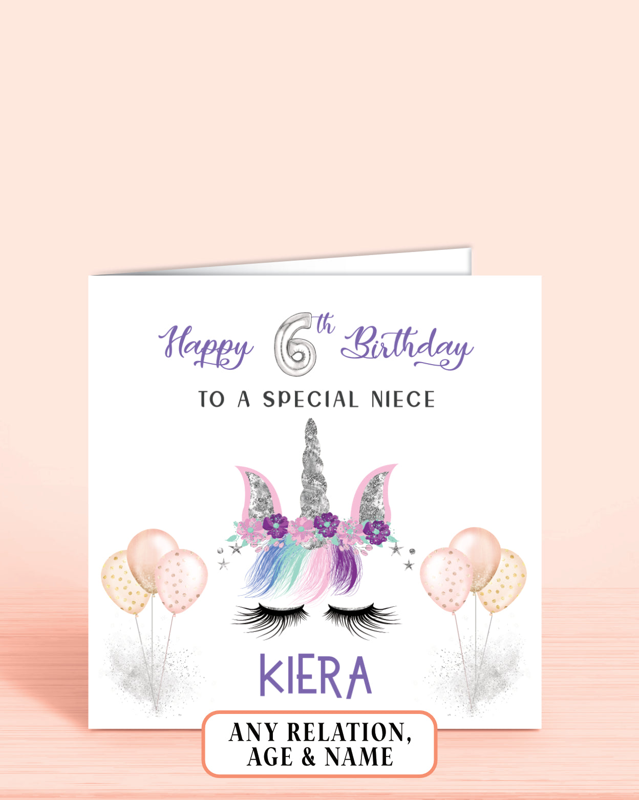 Niece Birthday Card, Personalised 6th Birthday Card for Niece, Girls Unicorn Design | Oliver Rose Designs