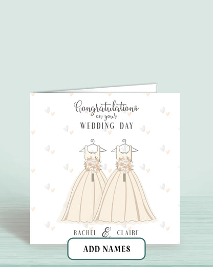 Wedding Day Card, Dress & Dress, Mrs & Mrs, Personalised Wedding Day Card