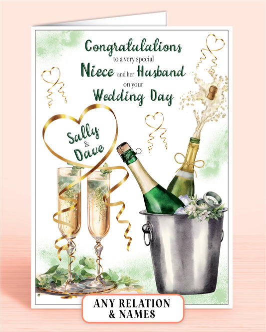 Niece & her Husband Personalised Wedding Day Card, Congratulations to a very special Niece on your Wedding Day, Green | Oliver Rose Designs