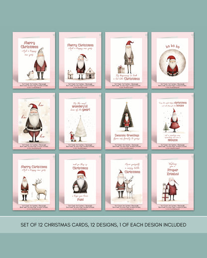 Whimsical Santa Fun Christmas Card Pack of 12, Designs (One of Each). Picture Shows: Complete Pack of 12 Cards | Oliver Rose Designs