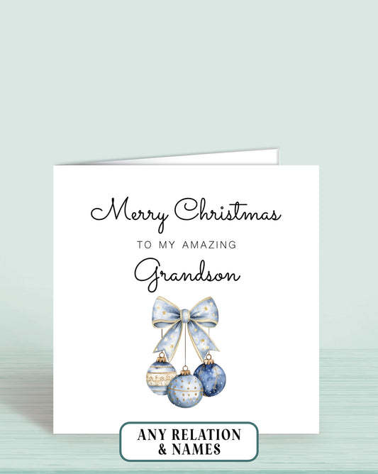 Grandson Personalised Christmas Card, Merry Christmas TO My Amazing Godson, Nephew, Grandson or any other relation. Add a Name if Required. by Oliver Rose Designs