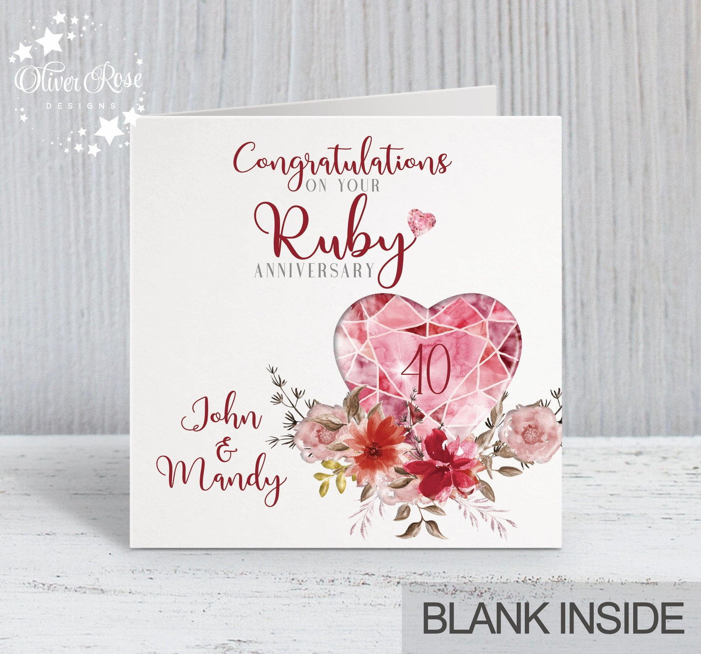 40th Ruby Anniversary Card, Congratulations on your Ruby Anniversary, Personalised Card, 40 years