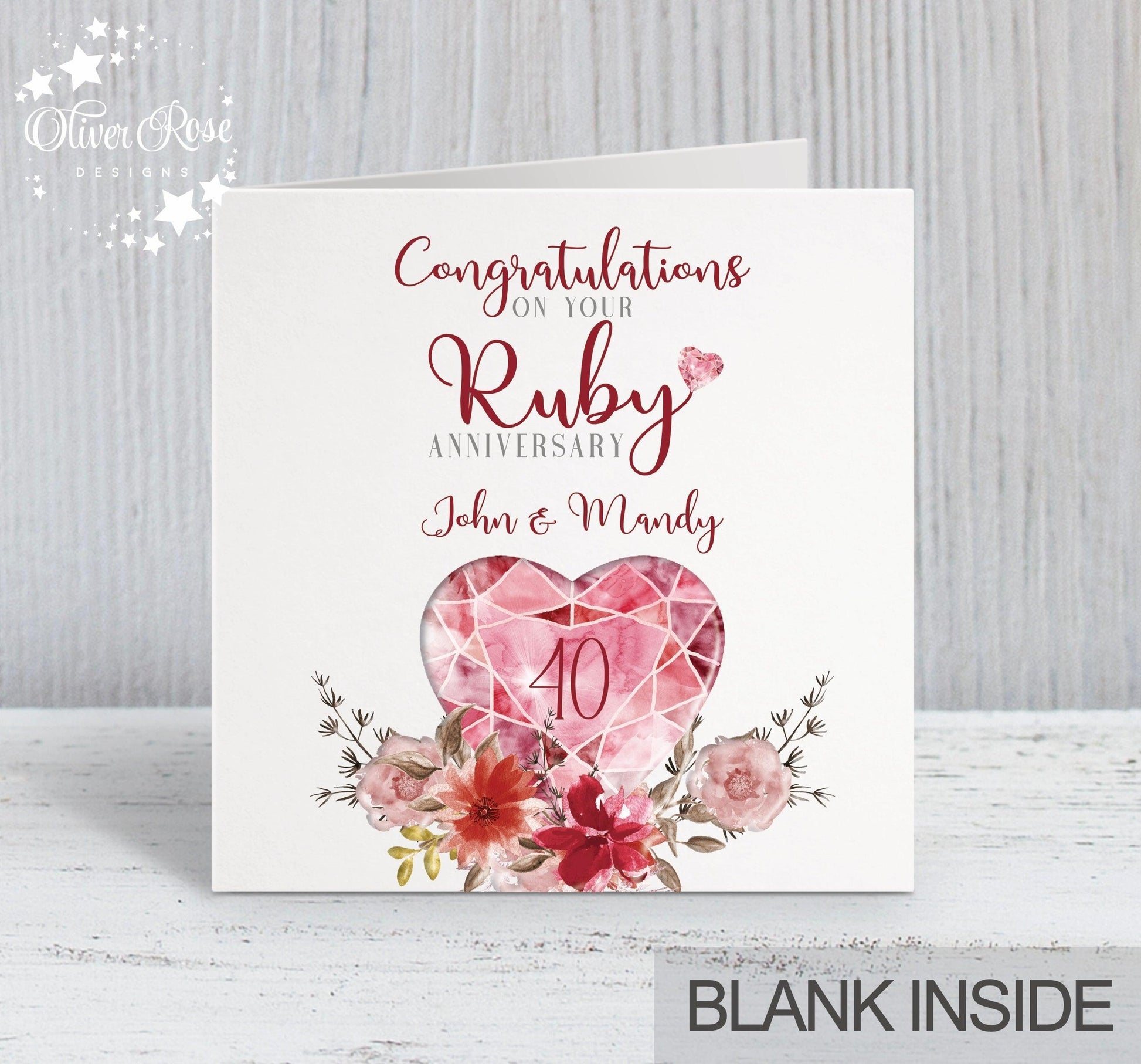 40th Ruby Anniversary Card, Congratulations on your Ruby Anniversary, Personalised Card, 40 years