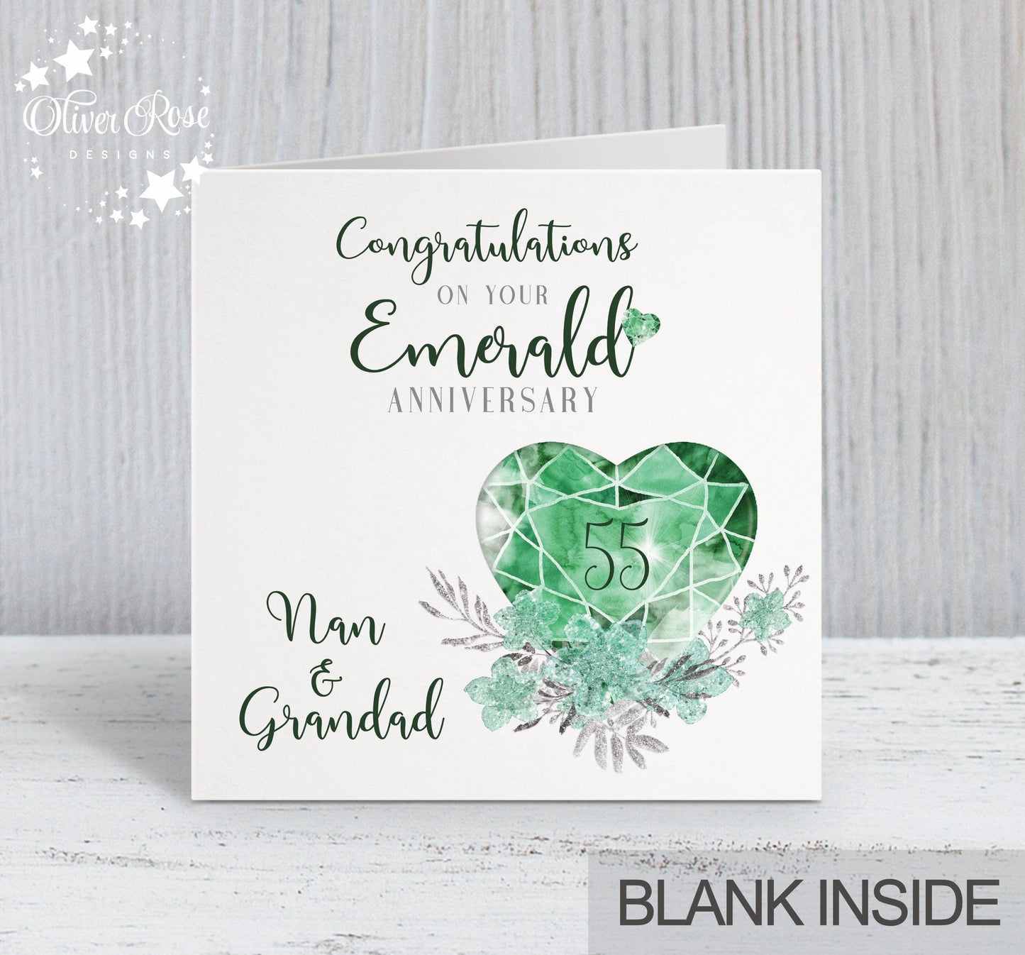 55th Emerald Anniversary Card, Congratulations on your Emerald Anniversary, Nan & Grandad, 55 years