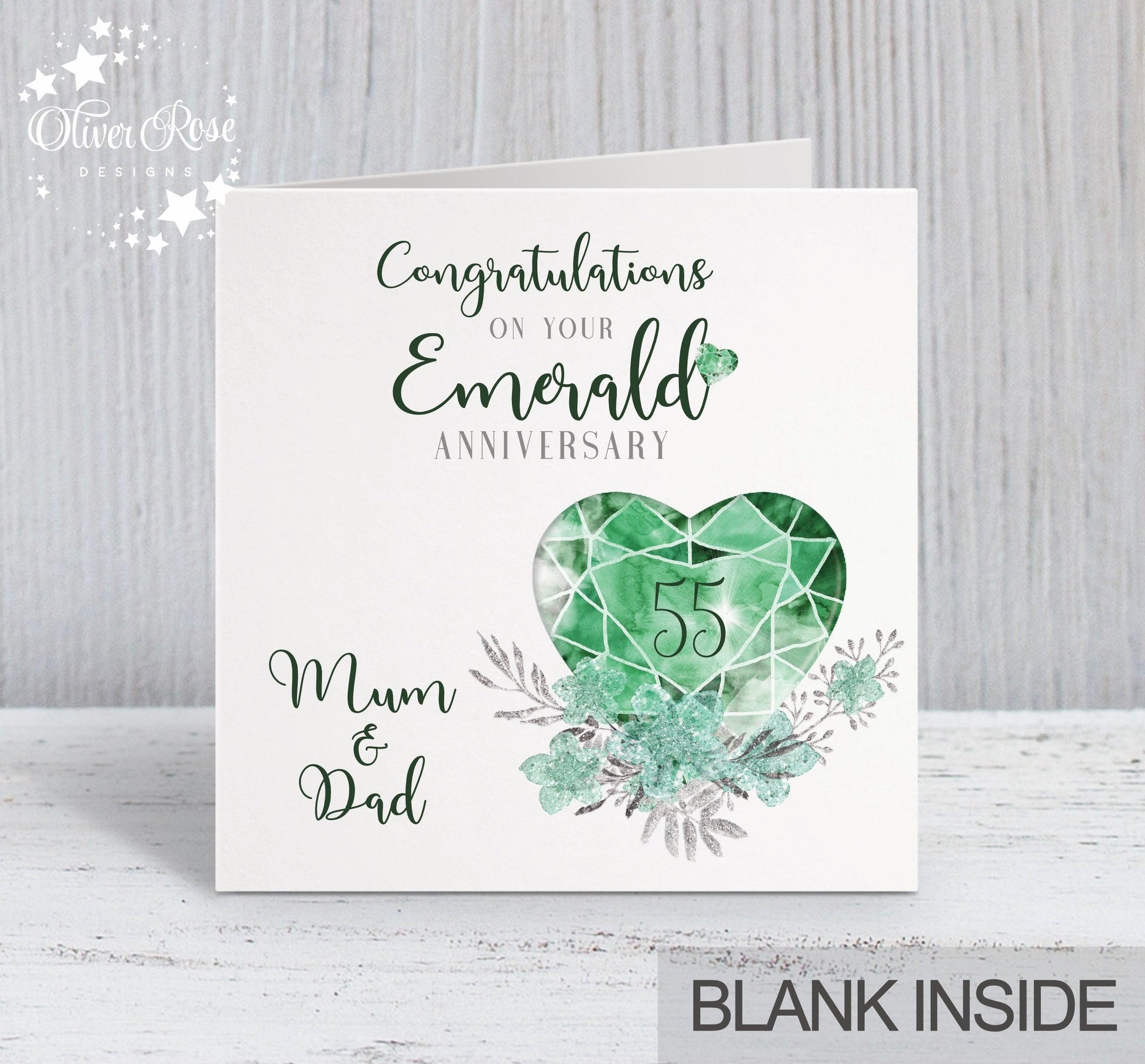 55th Emerald Anniversary Card, Congratulations on your Emerald Anniversary, Mum & Dad, 55 years