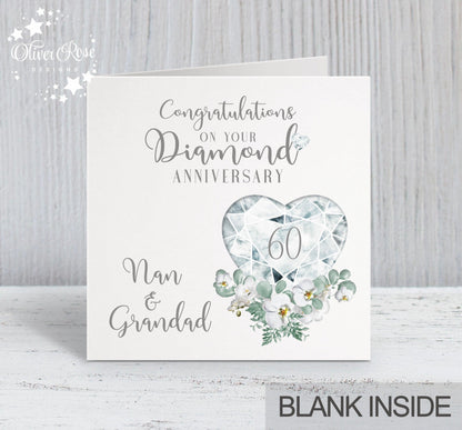 60th Diamond Anniversary Card, Congratulations on your Diamond Anniversary, Nan & Grandad, 60 years