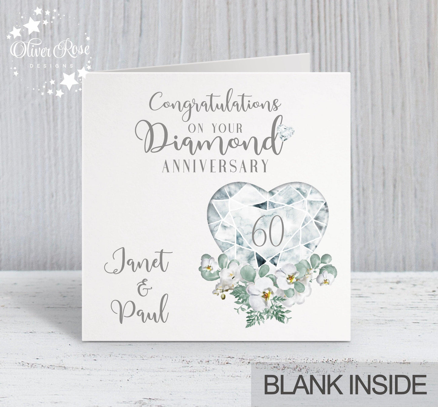 60th Diamond Anniversary Card, Congratulations on your Diamond Anniversary, Personalised Card, 60 years