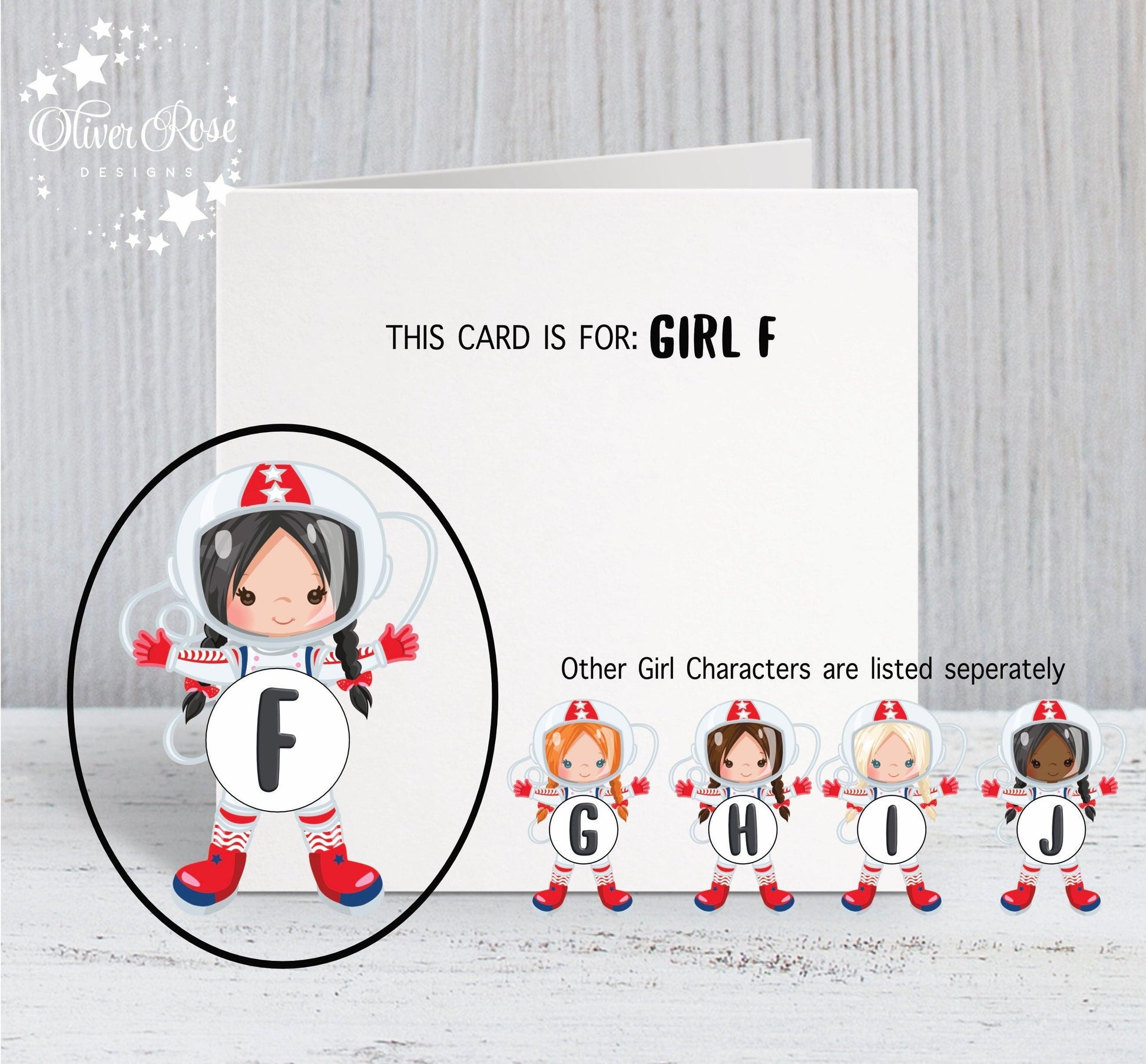 Space Astronaut Theme Birthday Card, for Girls, Any hair colour, Personalised Card, Any Age, Any Relationship