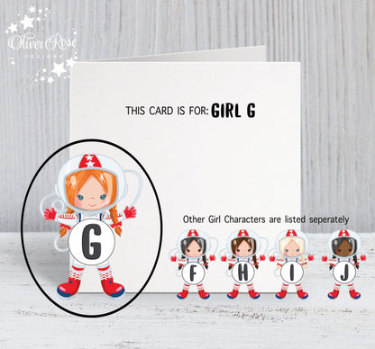 Space Astronaut Theme Birthday Card, for Girls, Red Hair, Personalised Card, Any Age, Any Relationship, GIRL G