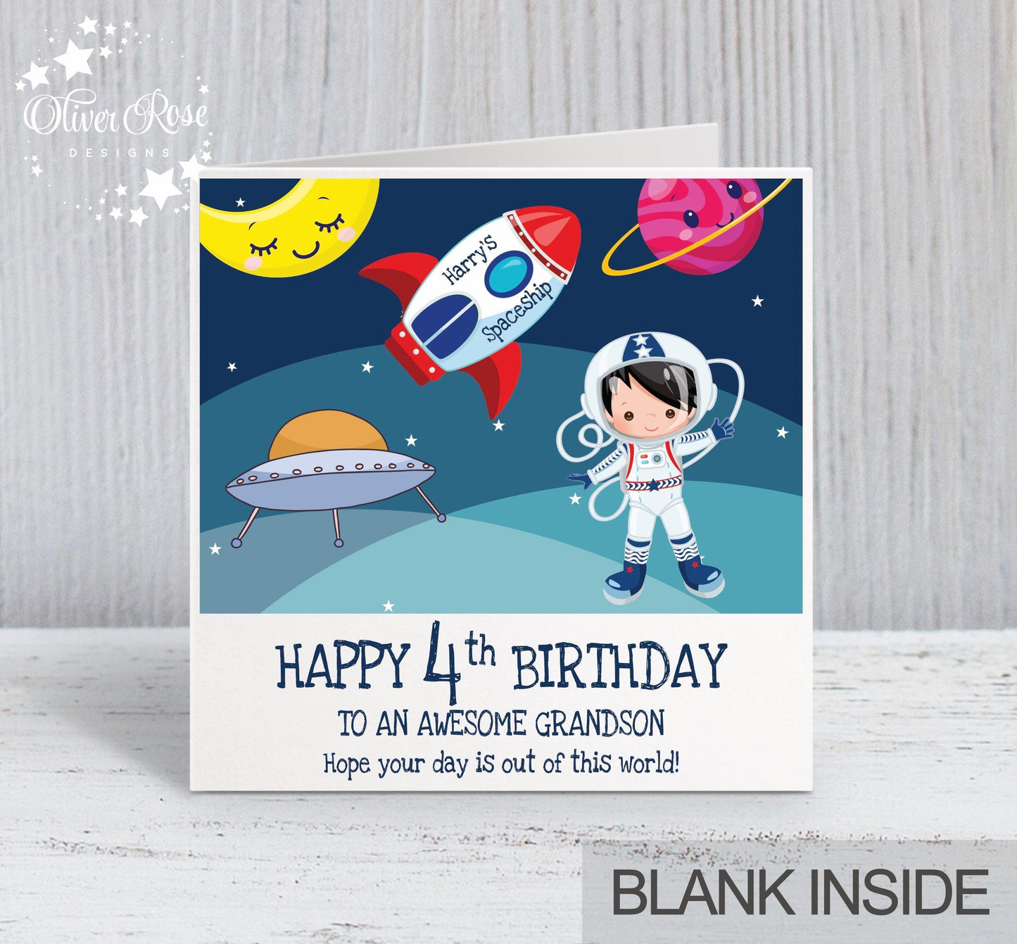 Space Astronaut Theme Birthday Card, for Boys, Any hair colour, Personalised Card, Any Age, Any Relationship