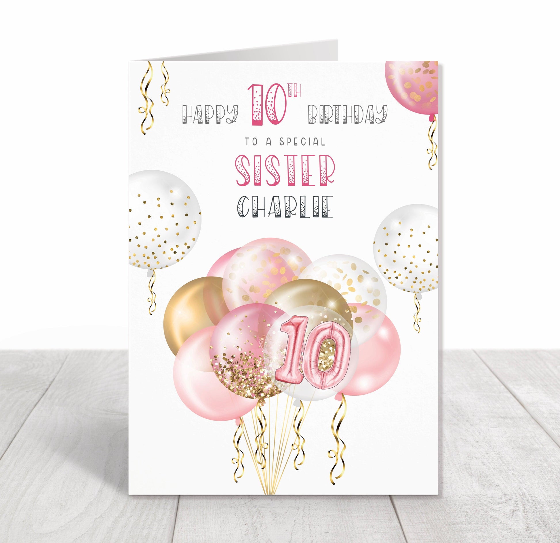 Pink Balloons Birthday Card, Daughter Birthday Card, Personalised Birthday Card for Girls, 10th Birthday Card for Her, Any Age, Any Age, Any Relation | Oliver Rose Designs