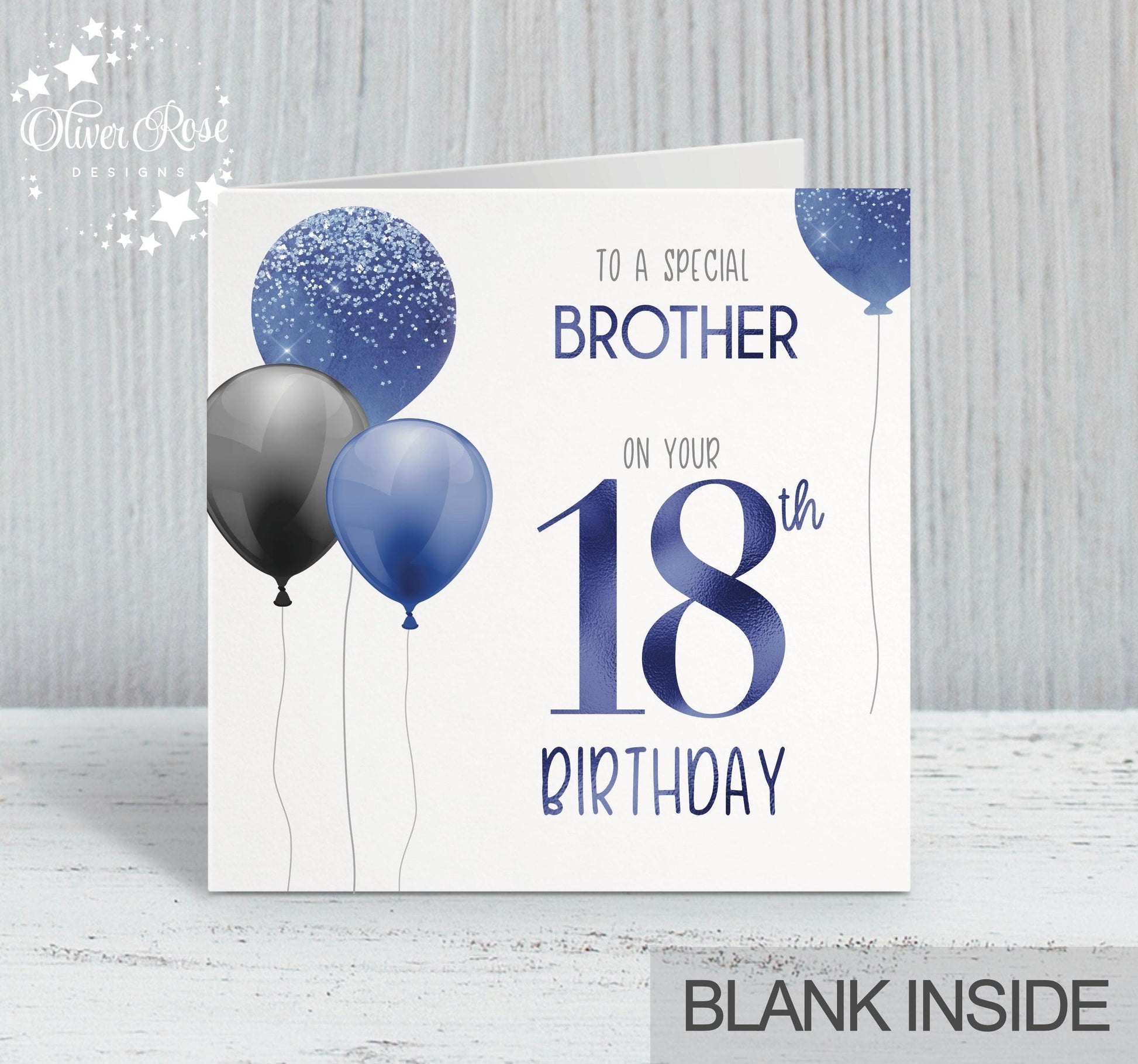 Black & Blue Balloons Birthday Card, Brother, 18th