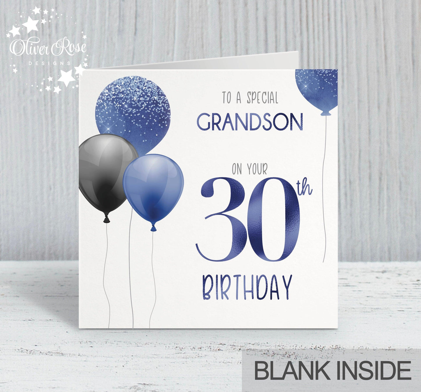 Black & Blue Balloons Birthday Card, Grandson, 30th
