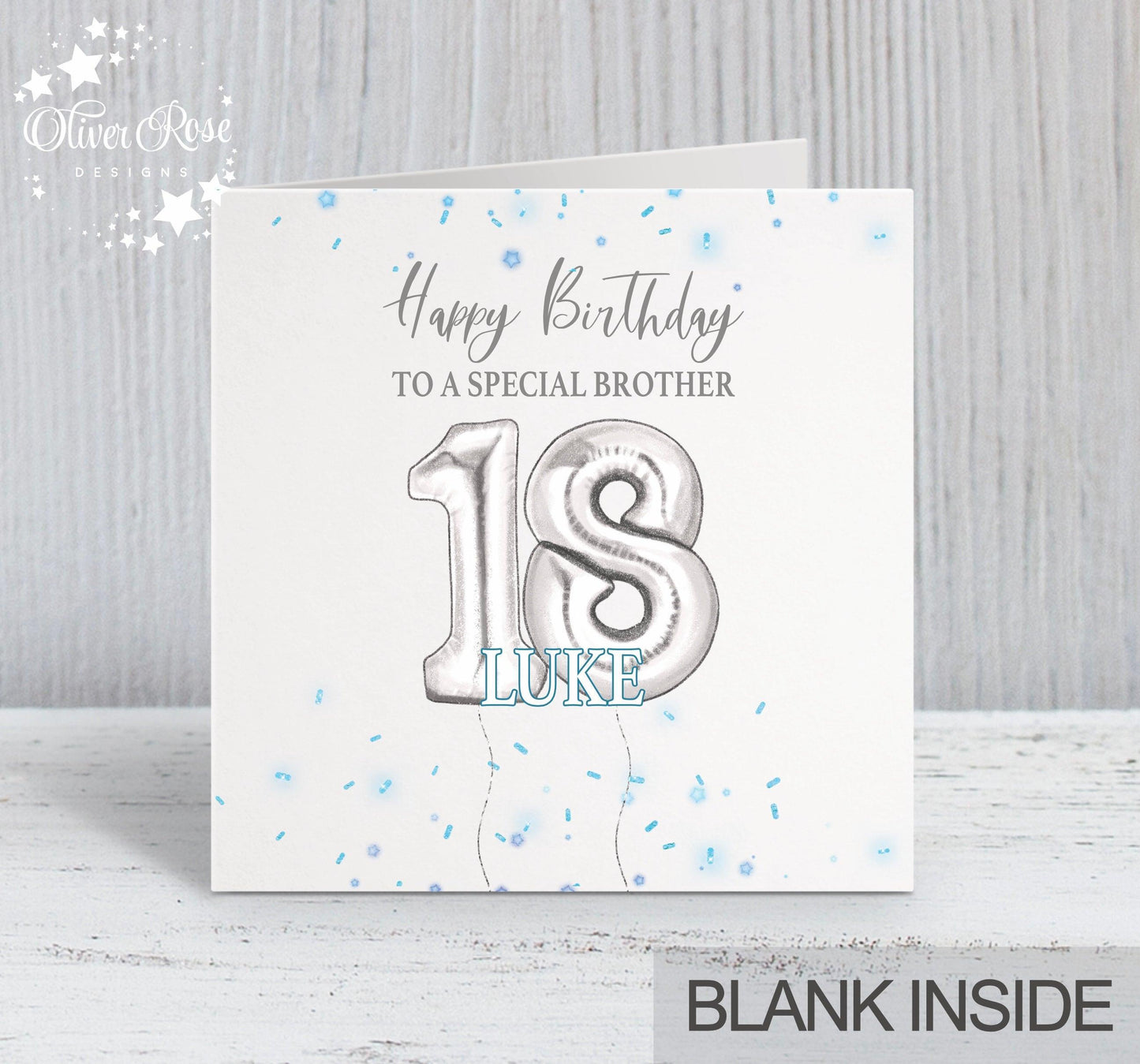 Brother Birthday Card, 18th Birthday Card, Blue & Silver Effect Birthday Card, Any Age, Any Relation & Add A Name | Oliver Rose Designs