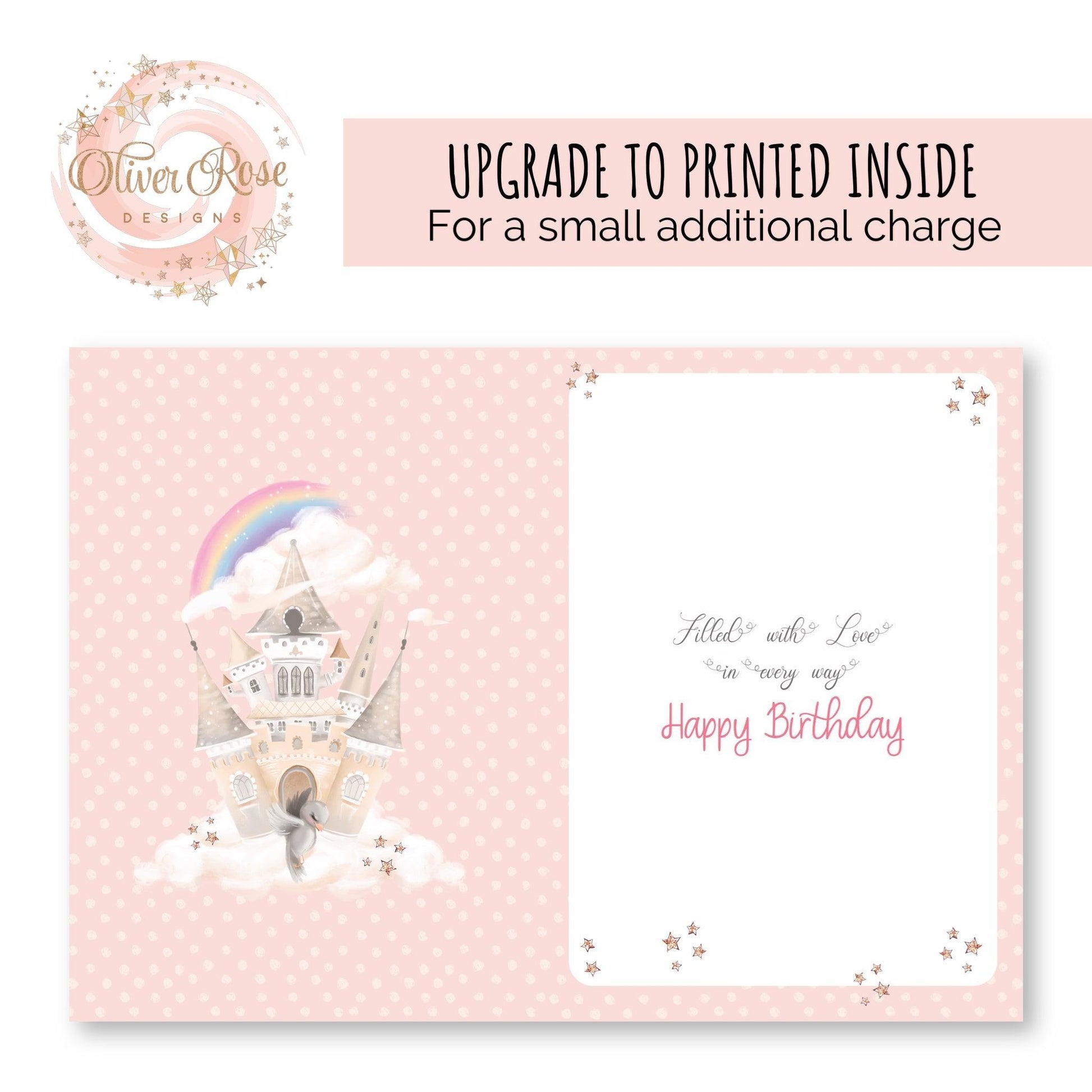 Upgrade Dreamy Princess Castle Birthday Card, upgrade to matching printed design inside