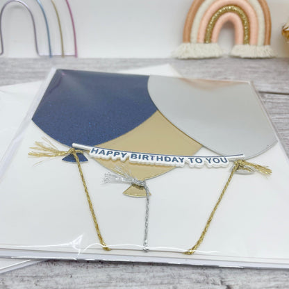 Handmade 5.75 inch Square ‘HBD to you’ Navy, Gold & Silver Card - Oliver Rose Designs