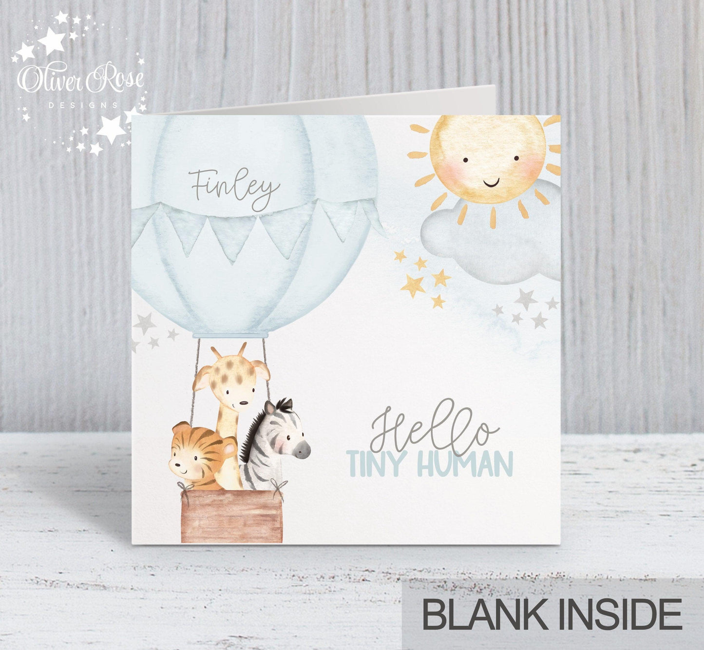 Hot Air-Balloon New Baby Card (5.75" Square) (Blue) - Oliver Rose Designs