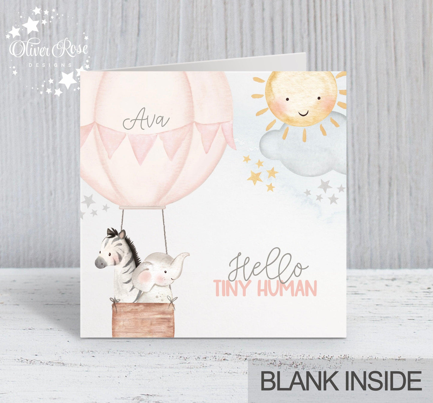 Hot Air Balloon New Baby Card (5.75" Square) (Pink) - Oliver Rose Designs