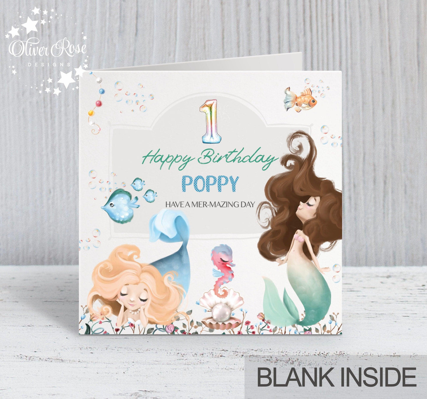 Mermaid Birthday Card (5.75" Square) - Oliver Rose Designs