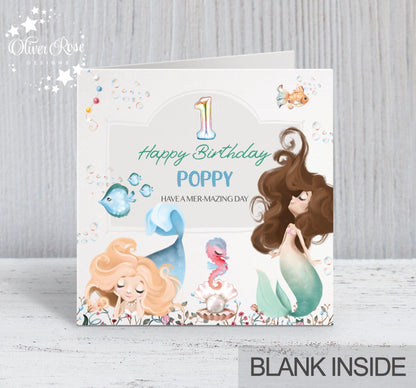 Mermaid Birthday Card (5.75" Square) - Oliver Rose Designs