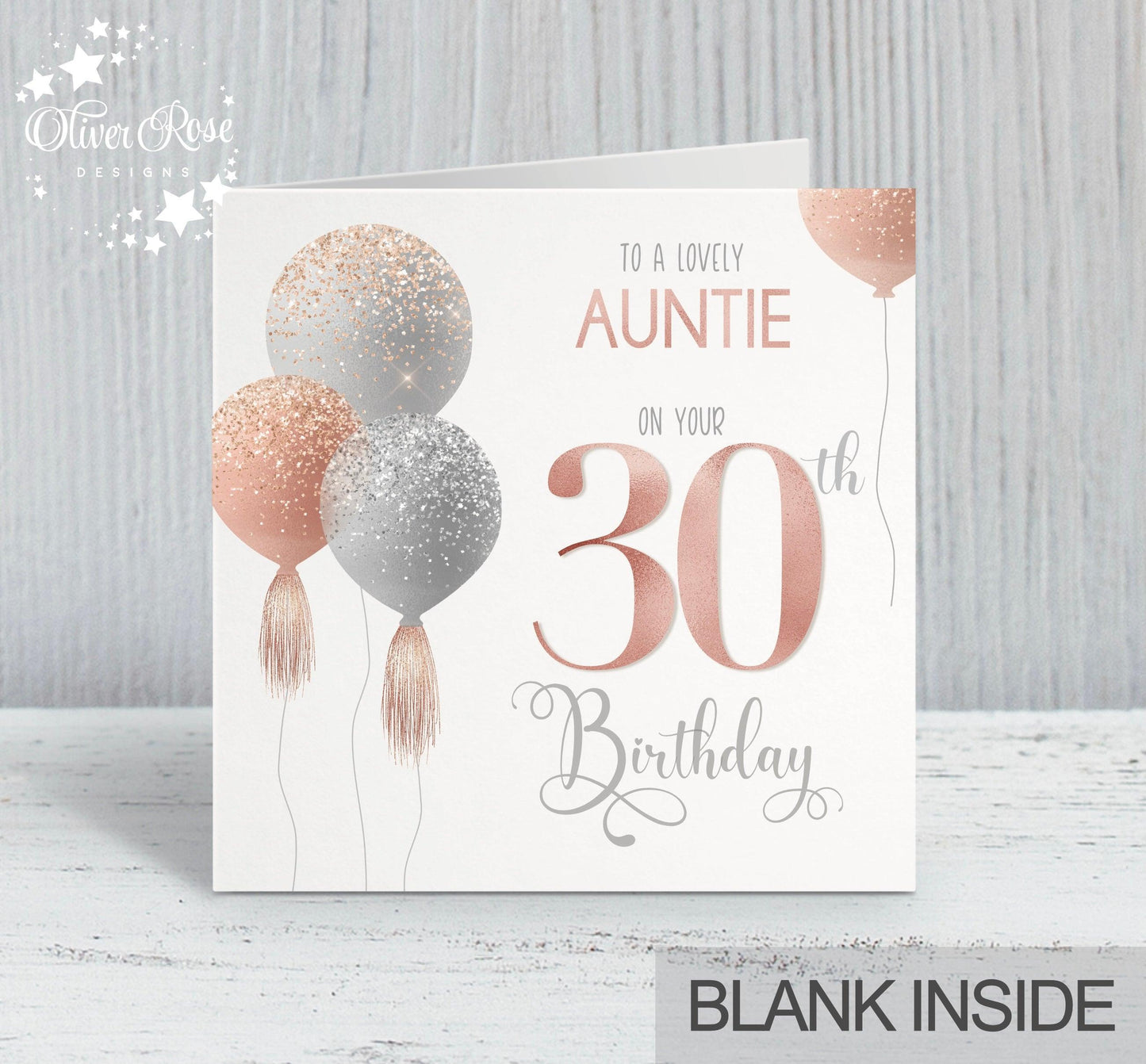 Auntie Birthday Card, Personalised 30th Birthday Card for Auntie, Pink Balloons Birthday Card (5.75" Square) - Oliver Rose Designs