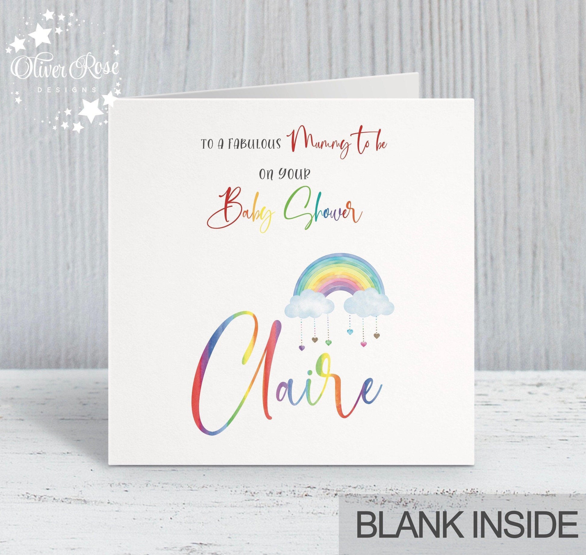 Baby Shower Card, Mummy to be, Personalised Baby Shower Card. Rainbow Design | Oliver Rose Designs