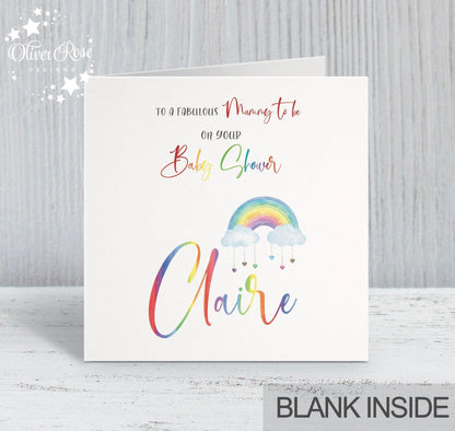 Baby Shower Card, Mummy to be, Personalised Baby Shower Card. Rainbow Design | Oliver Rose Designs