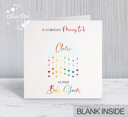 Baby Shower Card, Mummy to be, Personalised Baby Shower Card. Rainbow Design | Oliver Rose Designs