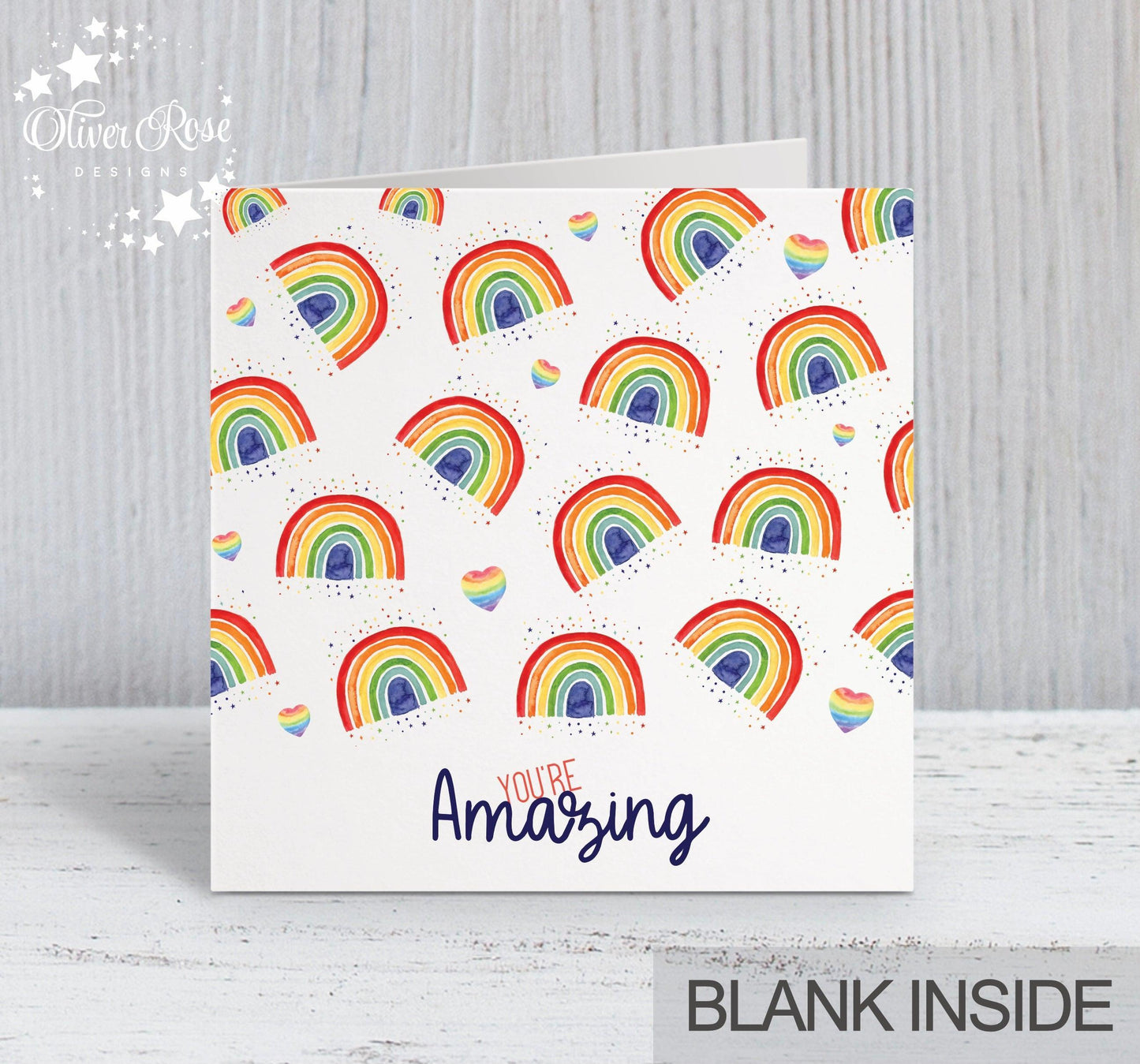 Rainbow Pattern Gratitude / Encouragement Card (5.75" Square) - Oliver Rose Designs