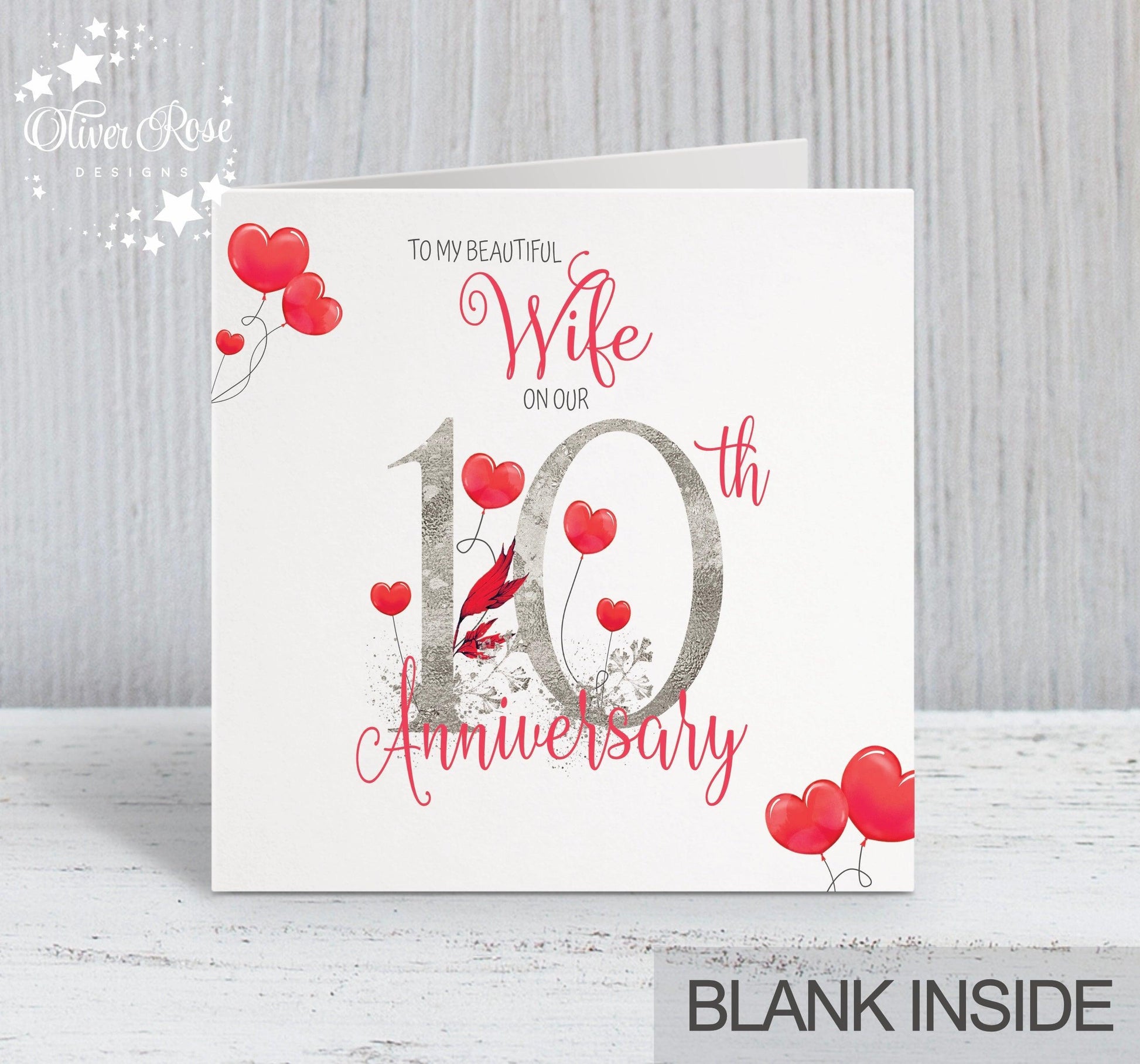 Red Hearts Anniversary Card - with years married (5.75" Square) - Oliver Rose Designs